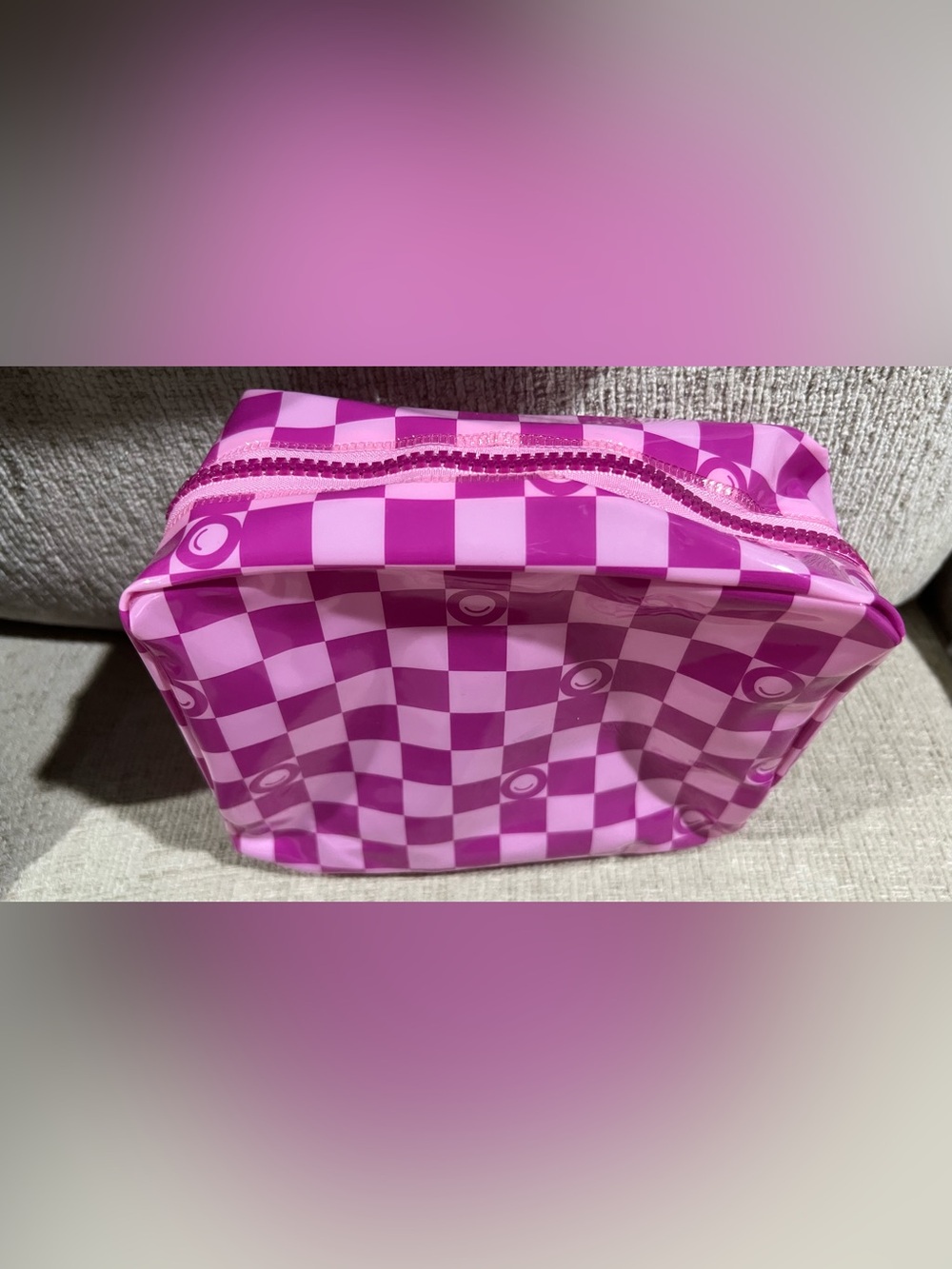 Pink Checkerboard Cosmetic Pouch